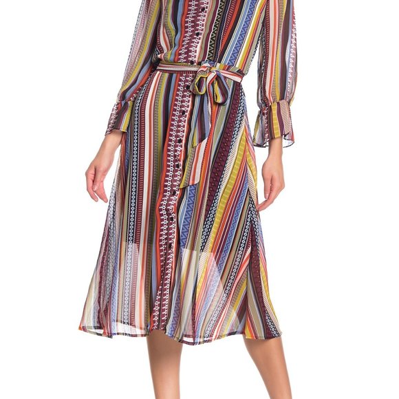 NWT ECI Geometric Striped Midi Shirt Dress - Picture 2 of 4